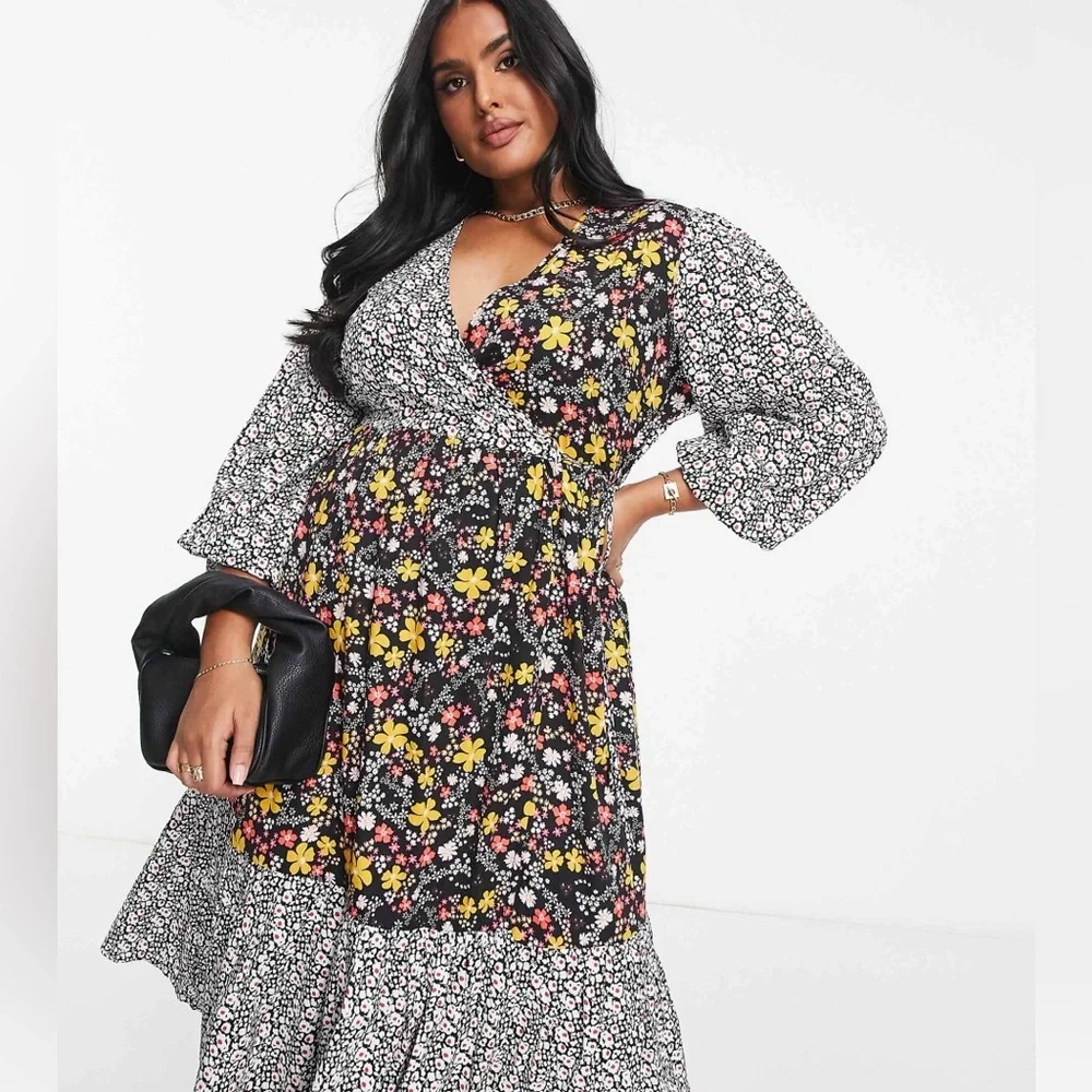 LIMITED COLLECTION X ASOS | Contrast Floral Wrap Midi Dress - Picture 1 of 11